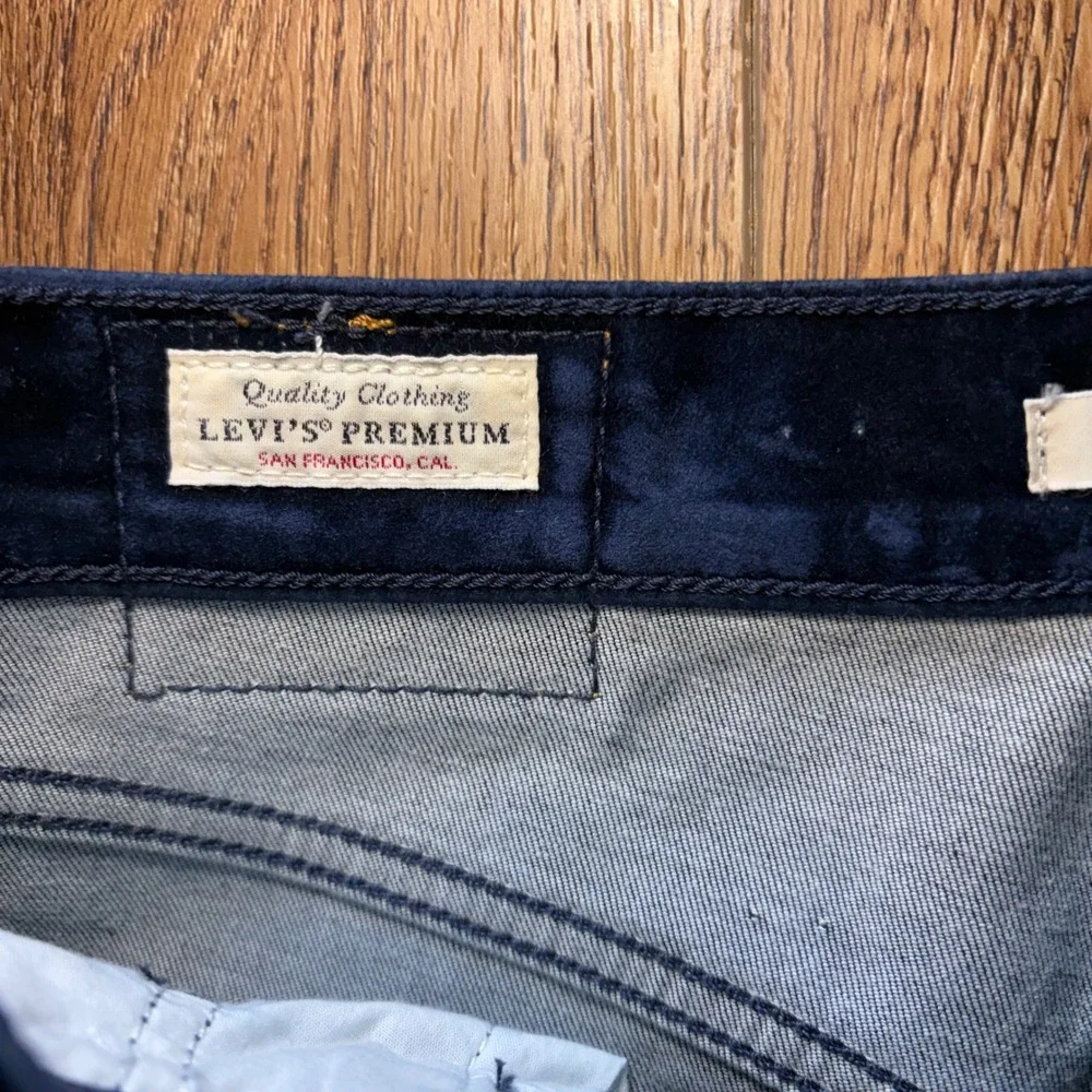 Levis Ribcage Bootcut Navy Blue Velour High Rise Flare Pants Womens 26x30 Boho - Picture 4 of 14
